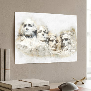 Affiche Mont Rushmore, aquarelle présidentielle artistique
