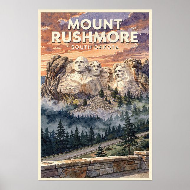 Affiche Mont Rushmore Dakota du Sud Voyage Rétro (Devant)