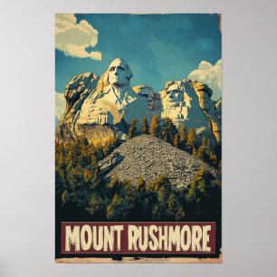 Affiche Mont Rushmore États-Unis Art Illustration Vintage