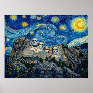 Affiche Mont Rushmore Nuit étoilée Paysage Historique