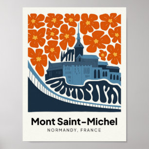 Affiche Mont Saint Michel France abstraite florale