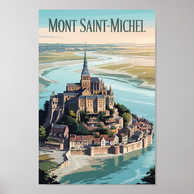 Affiche Mont-Saint-Michel France Illustration Travel Art (Devant)