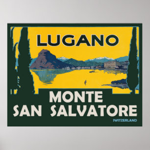 Affiche Mont San Salvatore, vue depuis le lac de Lugano