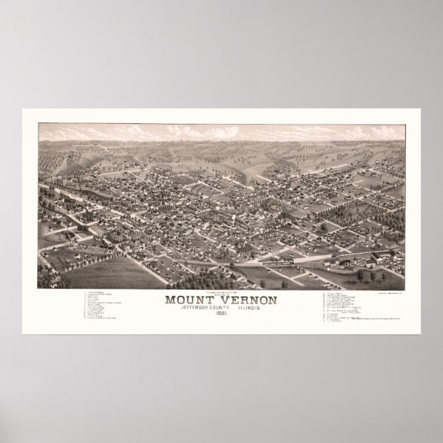 Affiche Mont Vernon, IL Carte panoramique - 1881 (Devant)