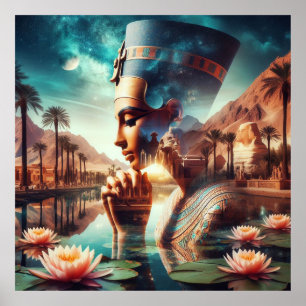 Affiche Montage de pharaon égyptien avec nymphes d'eau