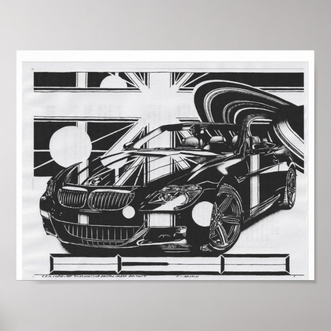 Affiche Montage ink drawing - sports car the centerpiece. (Devant)
