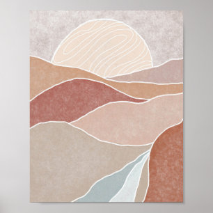 Affiche Montagne Abstraite de Coucher de Soleil Rose et Ma