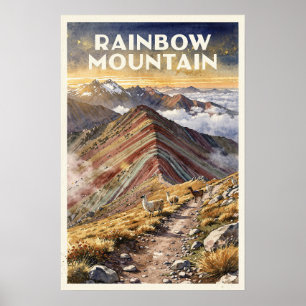 Affiche Montagne arc-en-ciel Pérou Voyage vintage