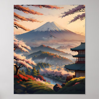 Affiche Montagne au lever du soleil, un paysage japonais s