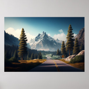 Affiche Montagne avec pins