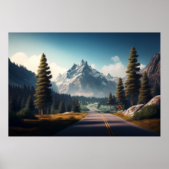 Affiche Montagne avec pins (Devant)