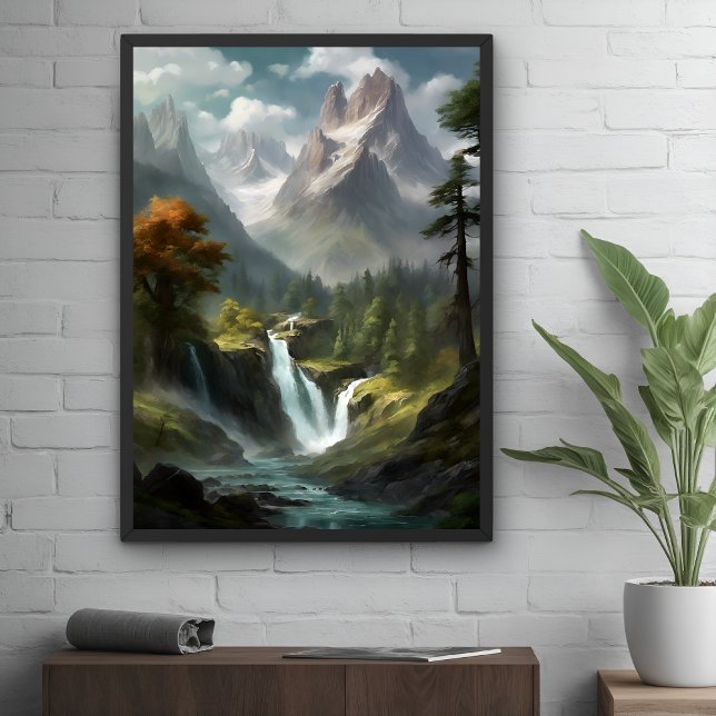 Affiche Montagne Cascade Sérénité - Nature Paysage Art (Créateur téléchargé)