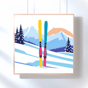 Affiche Montagne de ski d'hiver