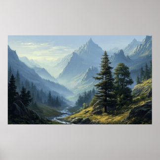 Affiche Montagne et lac enneigés paisibles en reflet