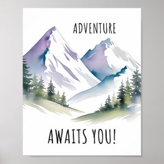 Affiche montagne, flânerie, aventure vous attend