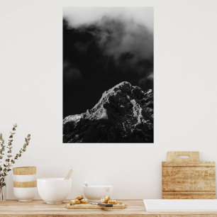 Affiche Montagne illuminée par le soleil en noir et blanc