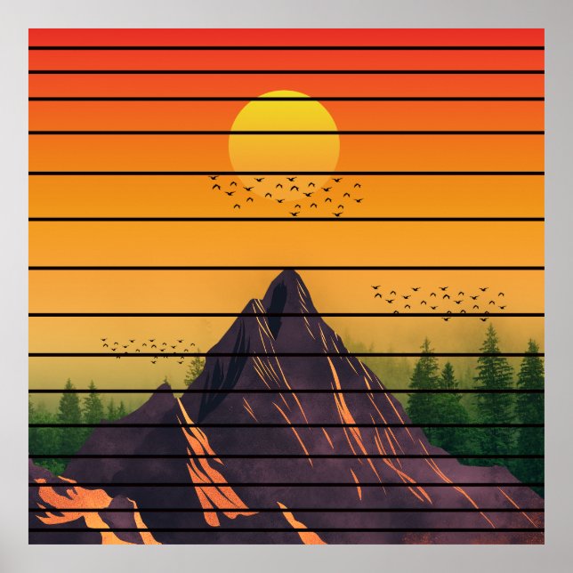 AFFICHE MONTAGNE NATURE VINTAGE COUCHER DE SOLEIL (Devant)