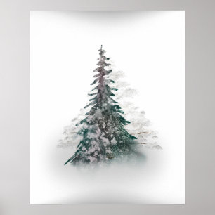 Affiche Montagne neigeuse avec arbre solitaire