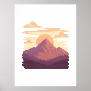 Affiche Montagne Pixel Sunrise – Paysage Pixel Calme
