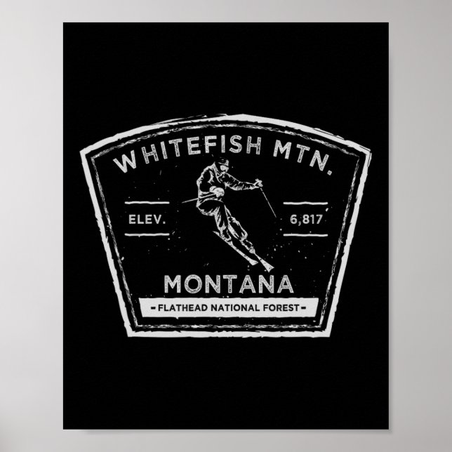 Affiche Montagne Whitefish Montana Neige Ski  (Devant)