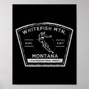 Affiche Montagne Whitefish Montana Neige Ski