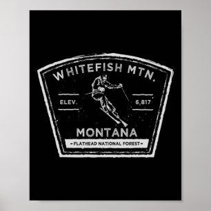 Affiche Montagne Whitefish Montana Ski sur neige 