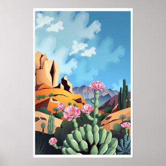 Affiche Montagnes abstraites du Colorado Désert Cactus