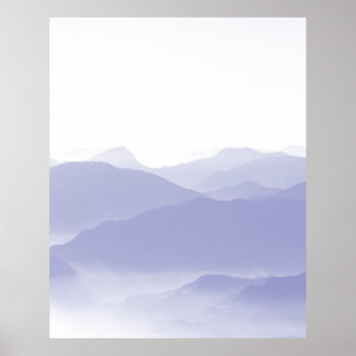 Affiche Montagnes Abstraites Paysage Bleu Blanc