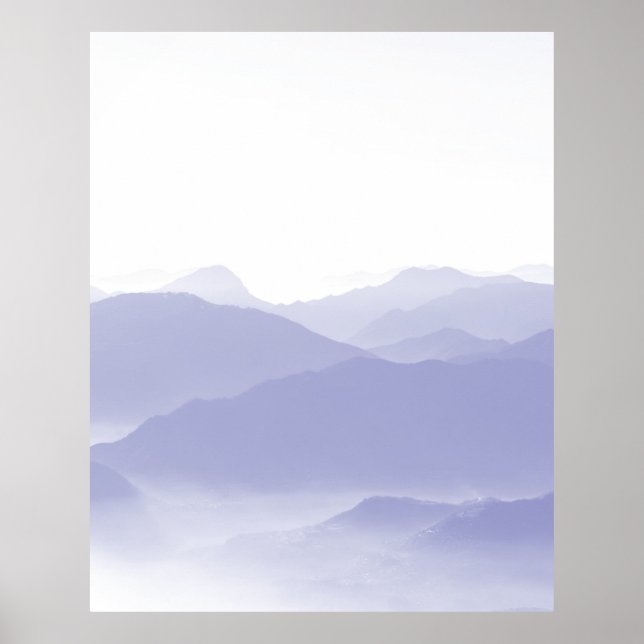 Affiche Montagnes Abstraites Paysage Bleu Blanc (Devant)