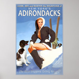 Affiche Montagnes Adirondack Neige Ski Sports d'hiver Voya