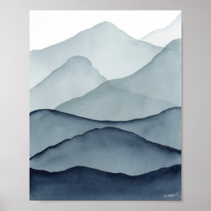 Affiche Montagnes Aquarelles Monochromes