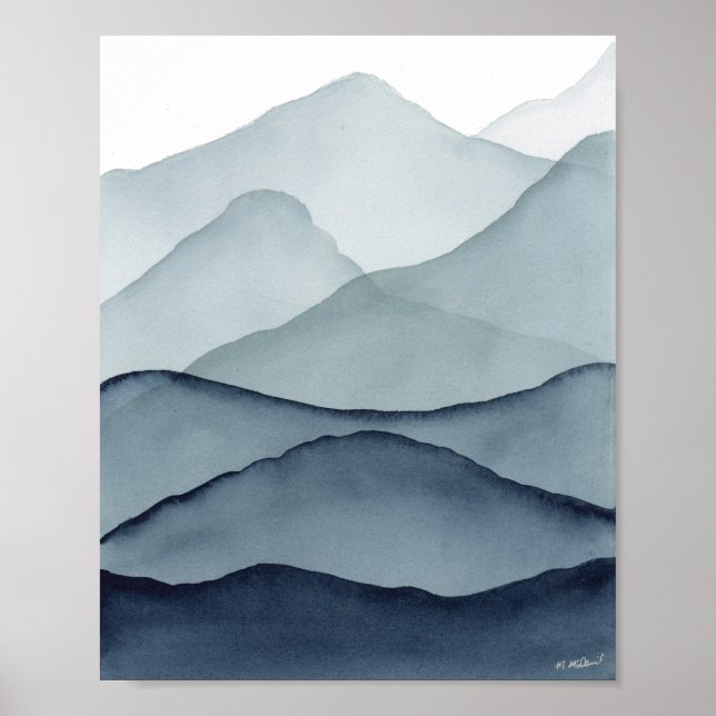 Affiche Montagnes Aquarelles Monochromes (Devant)