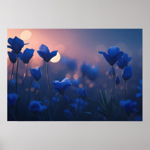 Affiche Montagnes bleues géométriques au coucher du soleil