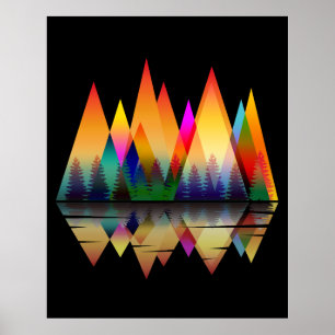 AFFICHE MONTAGNES COLORÉES FORMES NATURE FORÊT