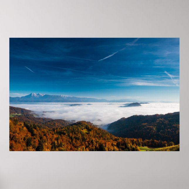 Affiche Montagnes d'automne et brouillard dans la vallée (Devant)