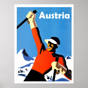 Affiche montagnes d'Autriche, sport de ski d'hiver, voyage