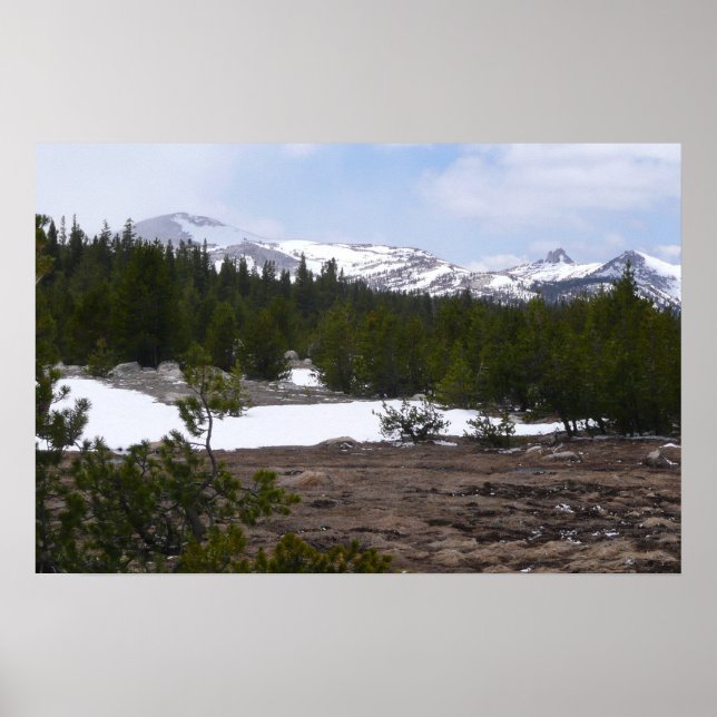 Affiche Montagnes de la Sierra Nevada et neige à Yosemite (Devant)