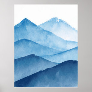 Affiche Montagnes d'eau minimaliste Abstraites bleu
