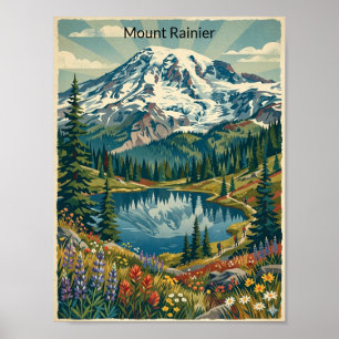 Affiche Montagnes du Parc national du mont Rainier vintage