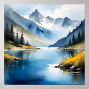 Affiche Montagnes enneigées et lac