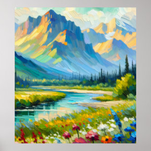 Affiche Montagnes et Fleurs