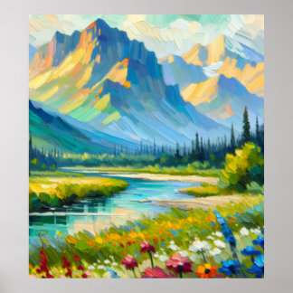 Affiche Montagnes et Fleurs