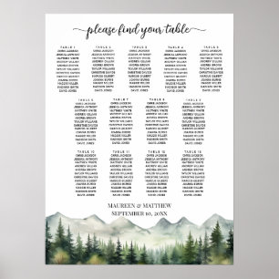 Affiche Montagnes et Pins 13 Tables Plan de table de maria