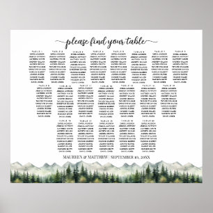 Affiche Montagnes et Pins 20 Tables Plan de table de maria