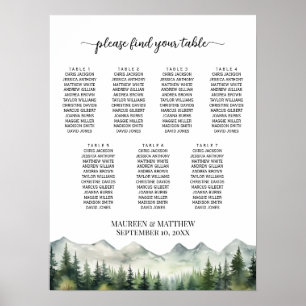 Affiche Montagnes et pins 7 Tables Siège Mariage