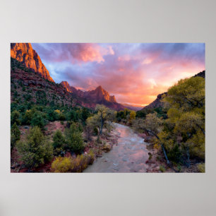 Affiche Montagnes Le Parc National De La Zion Watchman U