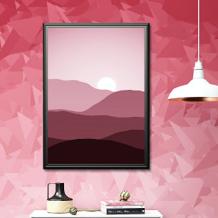 Affiche Montagnes lointaines Sombre Mauve Coucher de solei