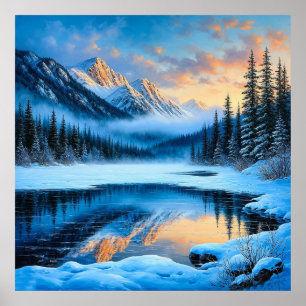 Affiche Montagnes Majestueuses Enneigées se Reflétant