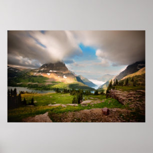 Affiche Montagnes nuageuses Lac Alpin