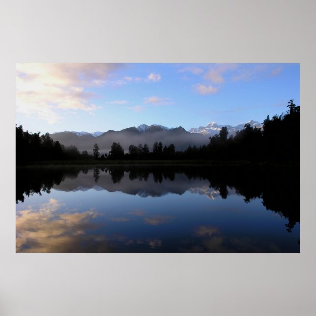 Affiche Montagnes Reflétées Sur Le Lac Matheson Nouvelle-Z (Devant)